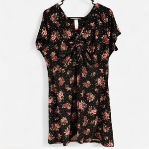No Boundaries Black Dress with Pink Floral Design